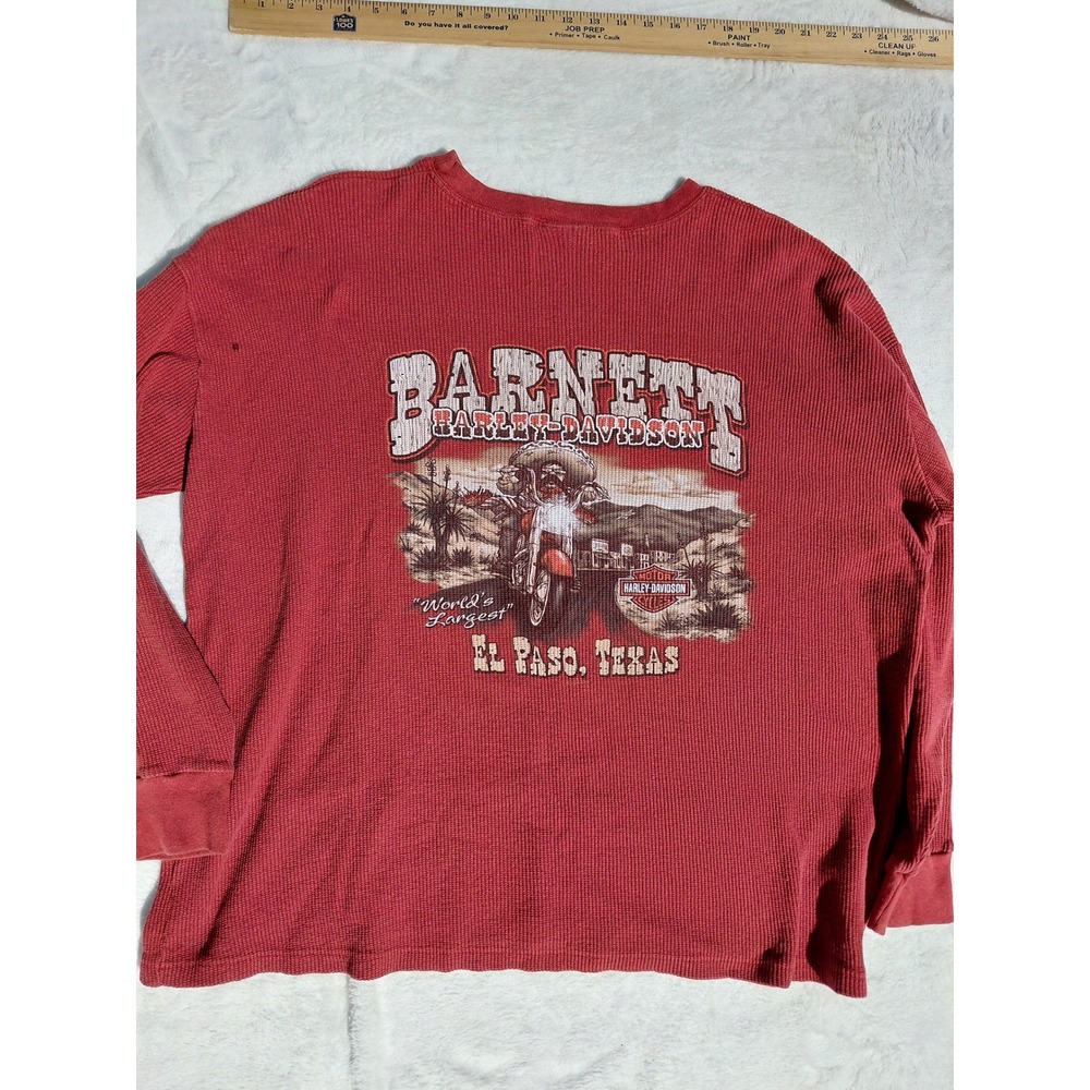 Vintage Harley Davidson Barnett El Paso Waffle Knit Thermal Shirt Red 2XL USA